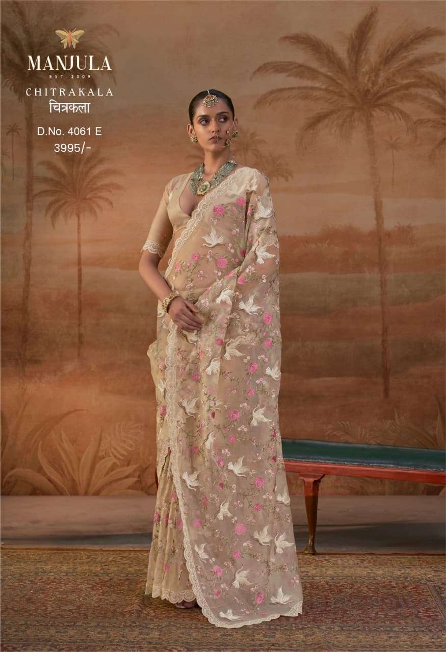 Manjula Chitrakala 4061A TO 4061F lightweight Organza fabric that look luxurious saree wholesale in surat 