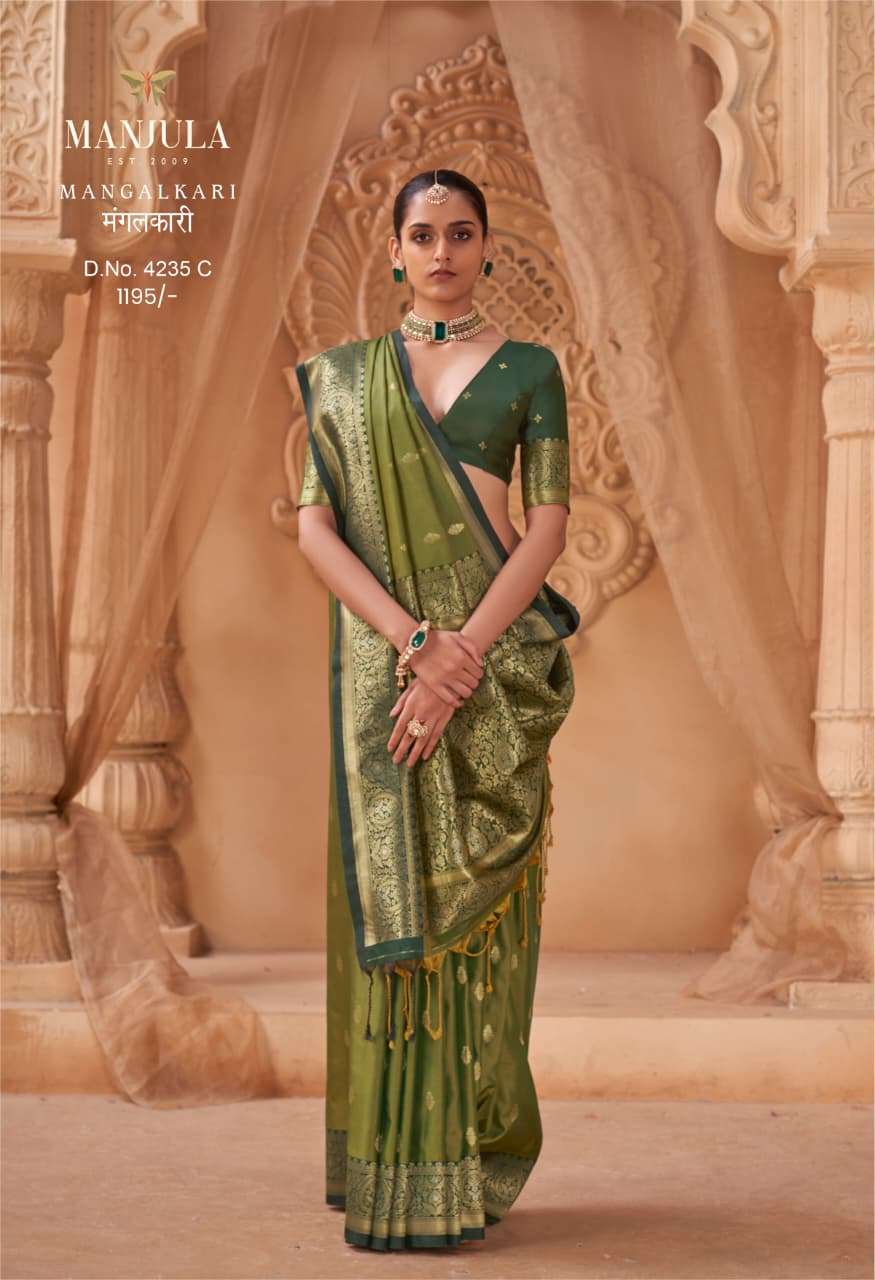  Manjula Mangalkari 4235 A to 4235 E Premium Soft Silk fancy fabric classic and ethnic collection wholesale in surat
