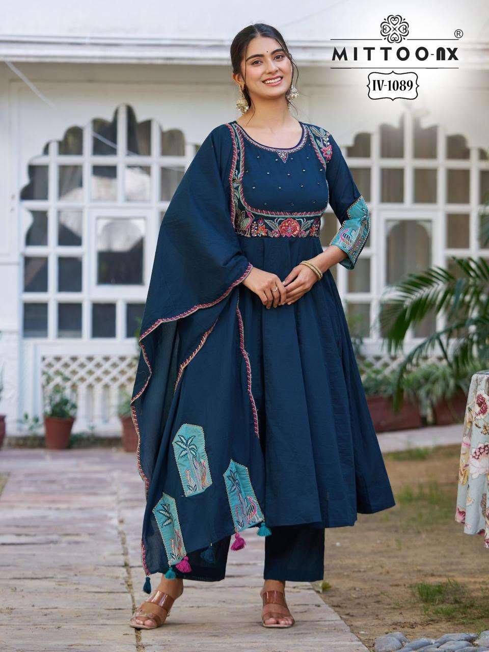 MITTOO NX IV 1089 MUL COTTON DESIGNER ANARKALI KURTI PANT SU...
