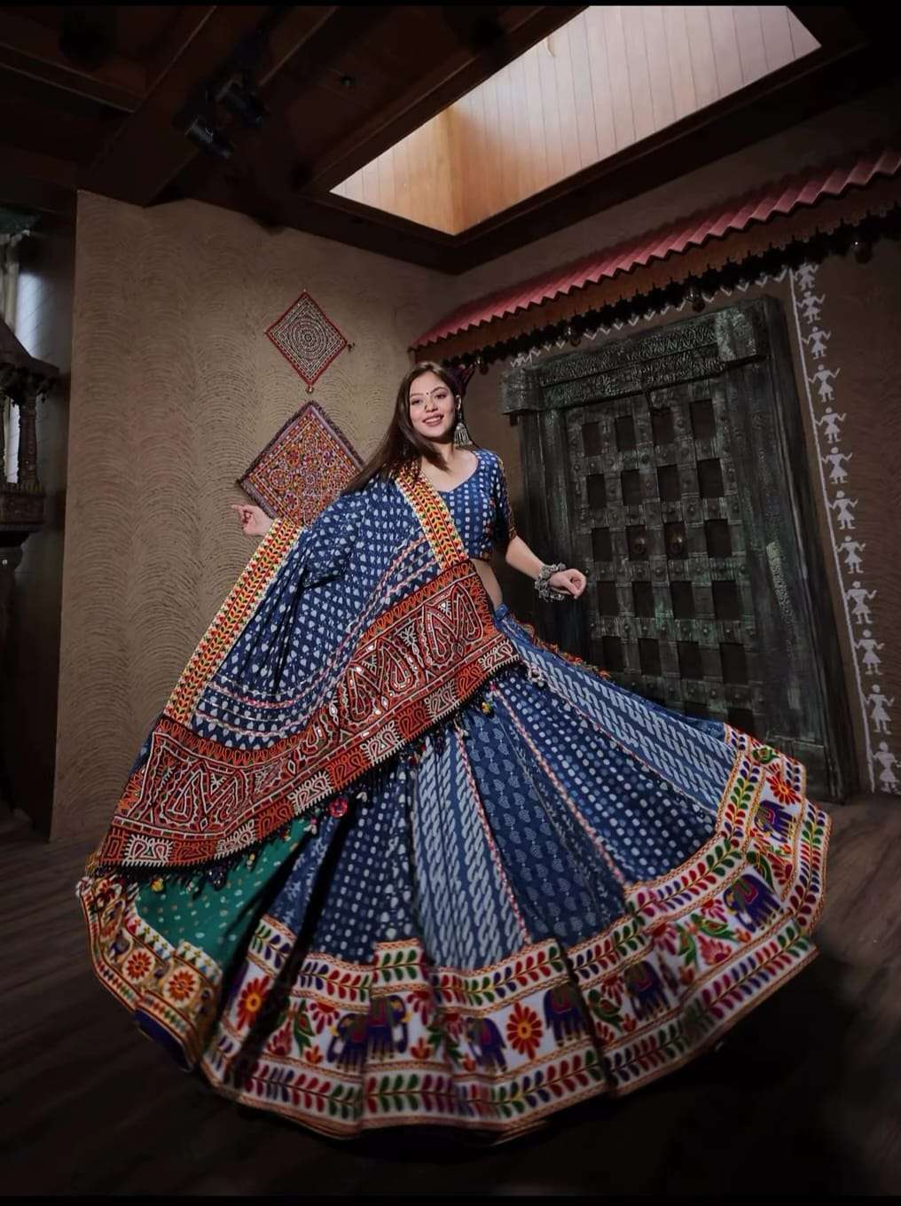 Most Trending Navratri Heavy rayon cotton fabric Lehenga C...