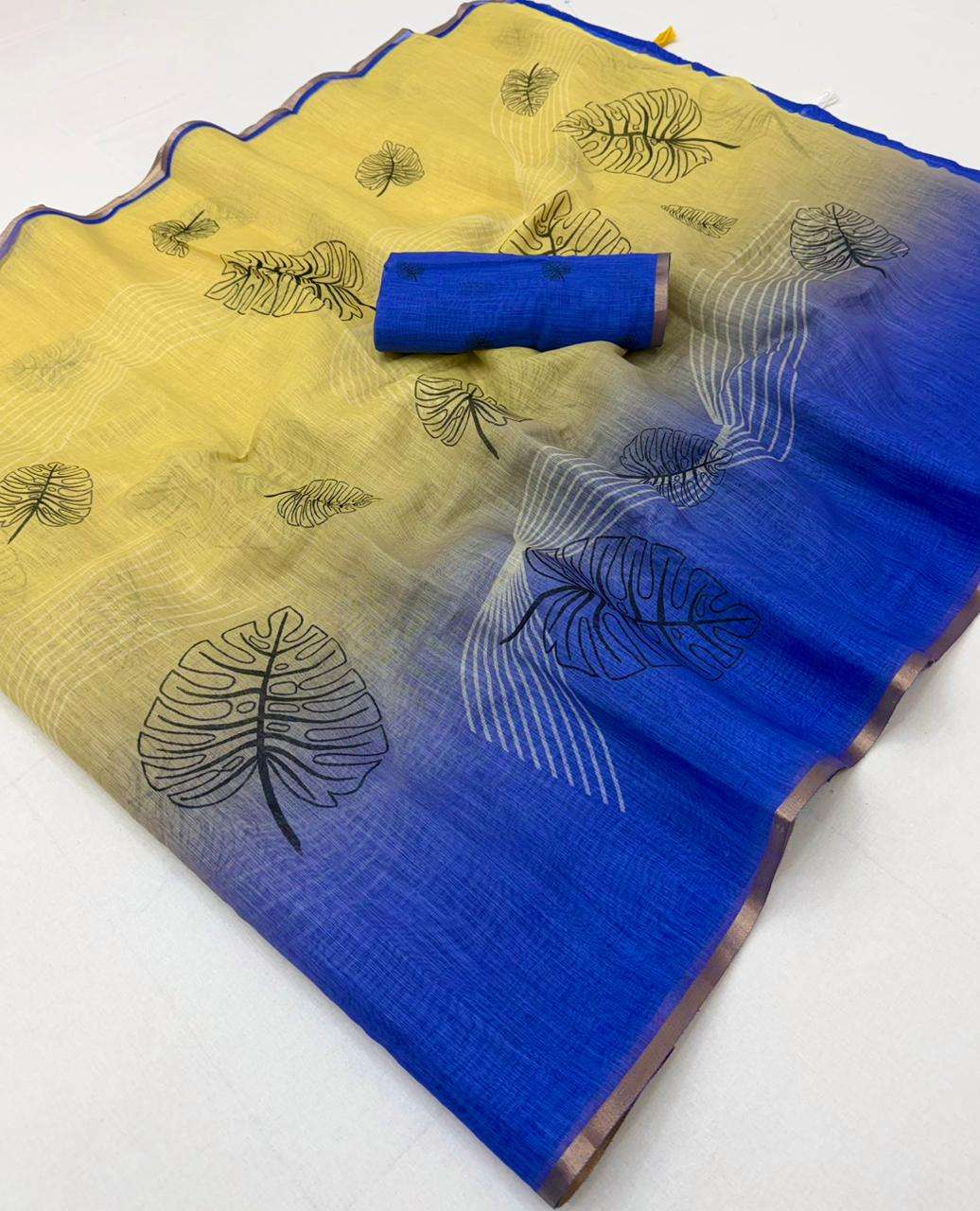 Most Trending saree Kazari Serie Lisha Soft and comfortable cotton based Linen fabric saree wholesale in surat