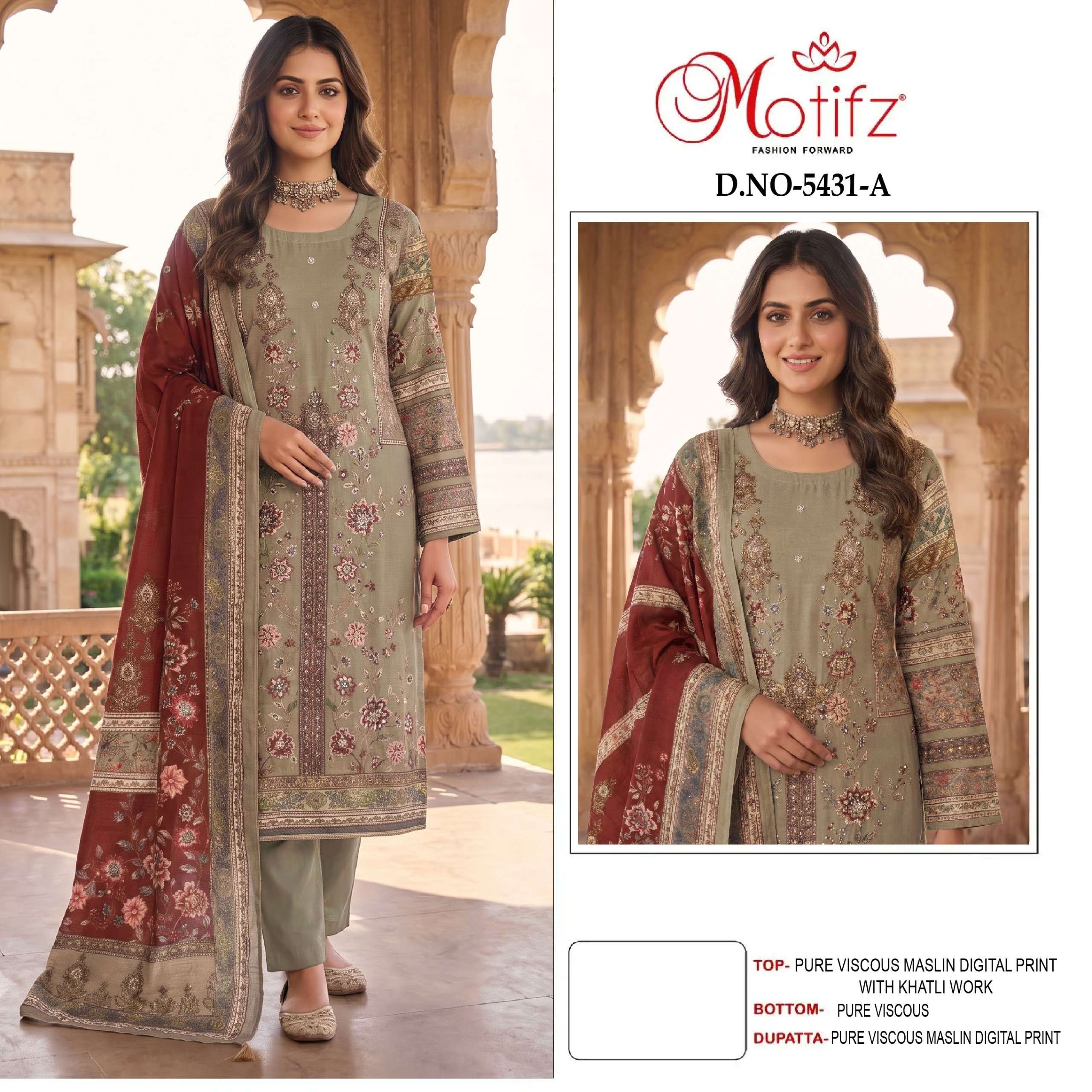 MOTIFZ 5431 BOUTIQUE VISCOSE MASLIN KHATLI WORK LADIES DRESS WHOLESALER SHOP