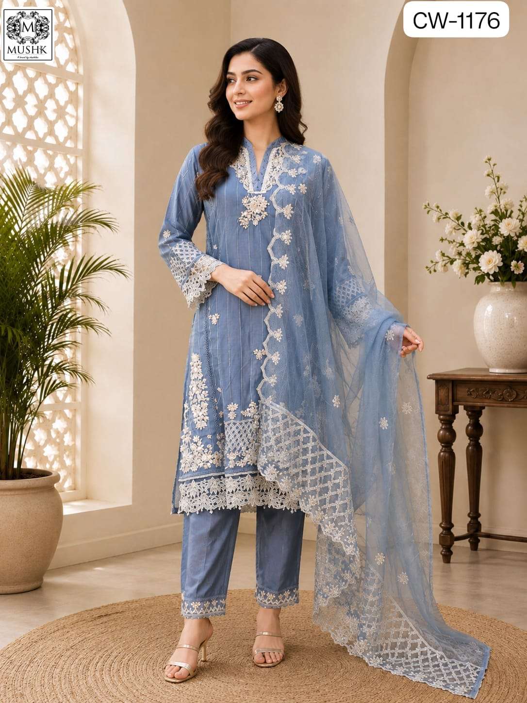 MUSHK CW 1176 VISCOSE HANDWORK CUT PATTERN SUIT EID LOOK GORGEOUS PARTY EXPORT