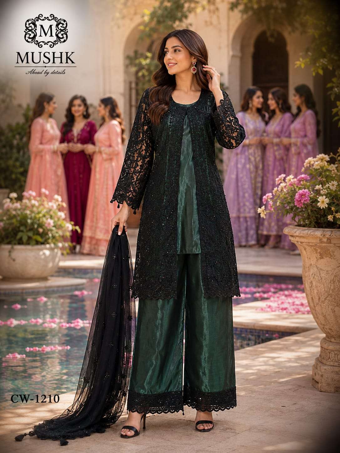 MUSHK CW 1210 LINING KOTA ORGANZA CUT WORK KURTI PALAZZP SUIT PARTY WEAR WHOLESALER