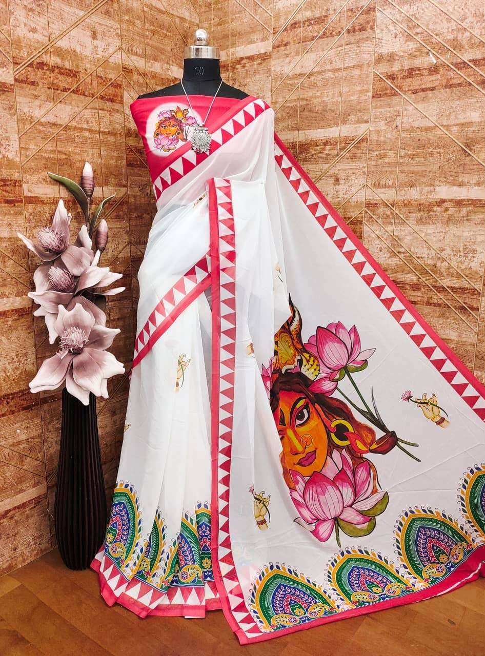 NAVARATRI SPECIAL WEAR SOFT GEORGETTE FANCY FABRIC SAREE WHOLESALE IN SURAT VK4530