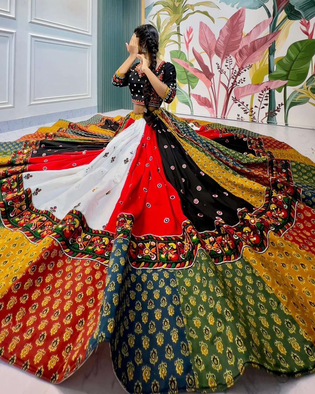 navratri garba wear soft Cotton  fabric Lehenga Collection w...