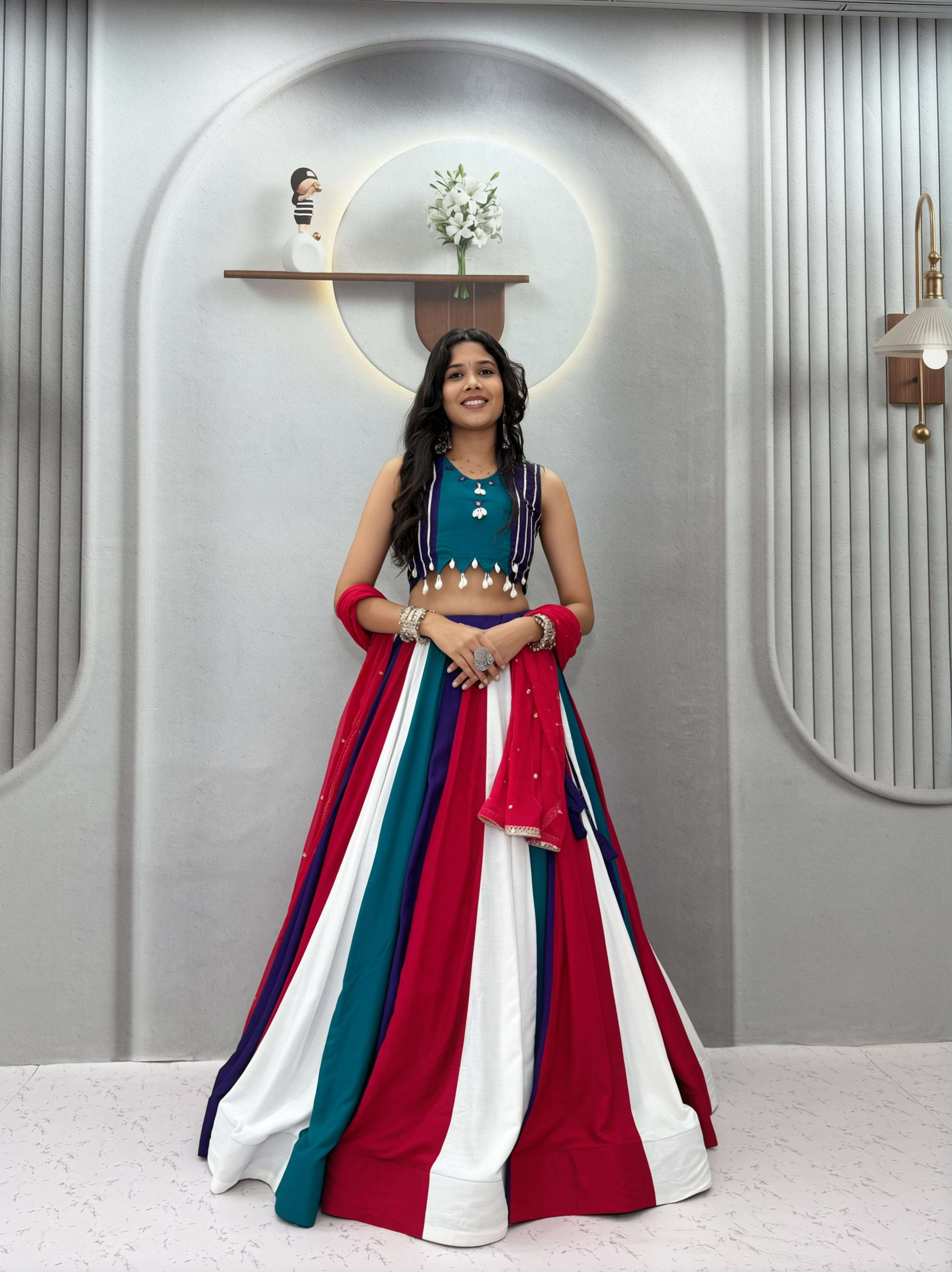Navratri wear beautiful colouring and classic multi colour Lehenga choli wholesale in surat 186