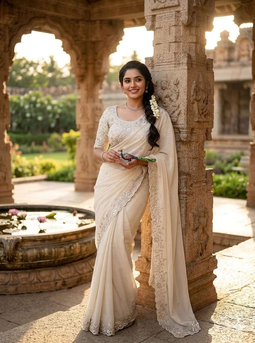New Arrivals white colour Star Georgette fabric with Sequence Work on Saree wholesale in surat kalma 