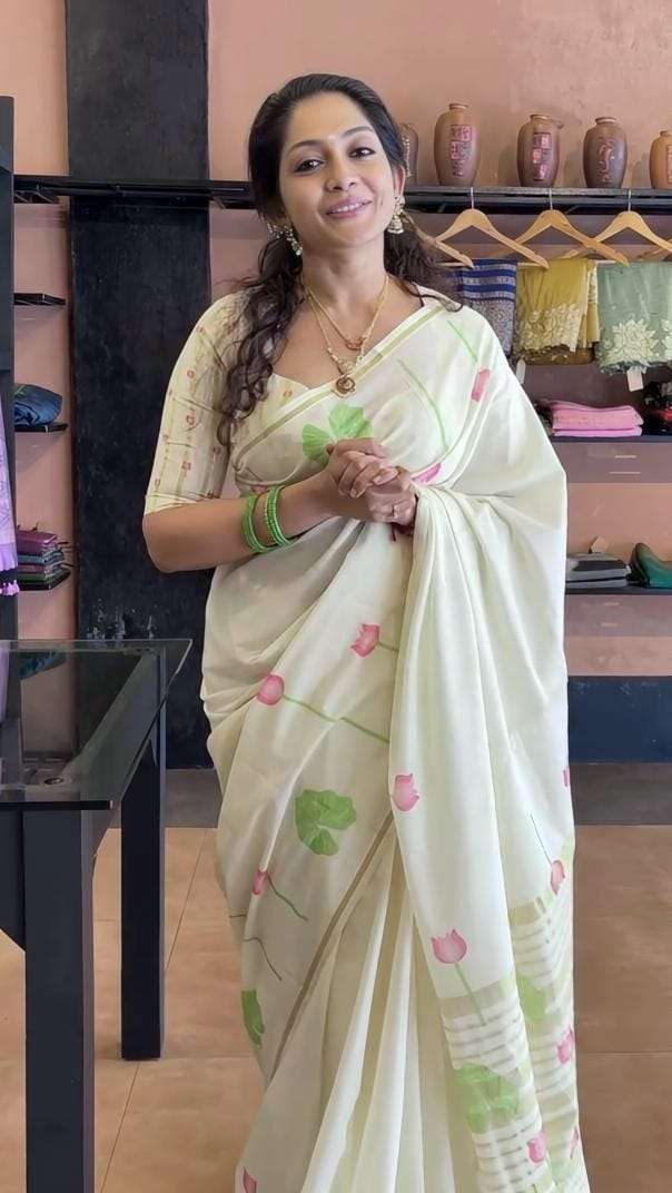 New Designer beautiful flower printed super Soft Linen fabric saree wholesale in surat MG694