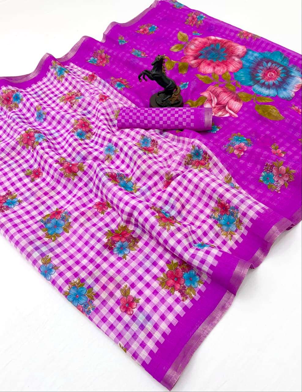 New Launch super soft and pure Linen fabric with Digital Print on saree wholesale in surat emmy