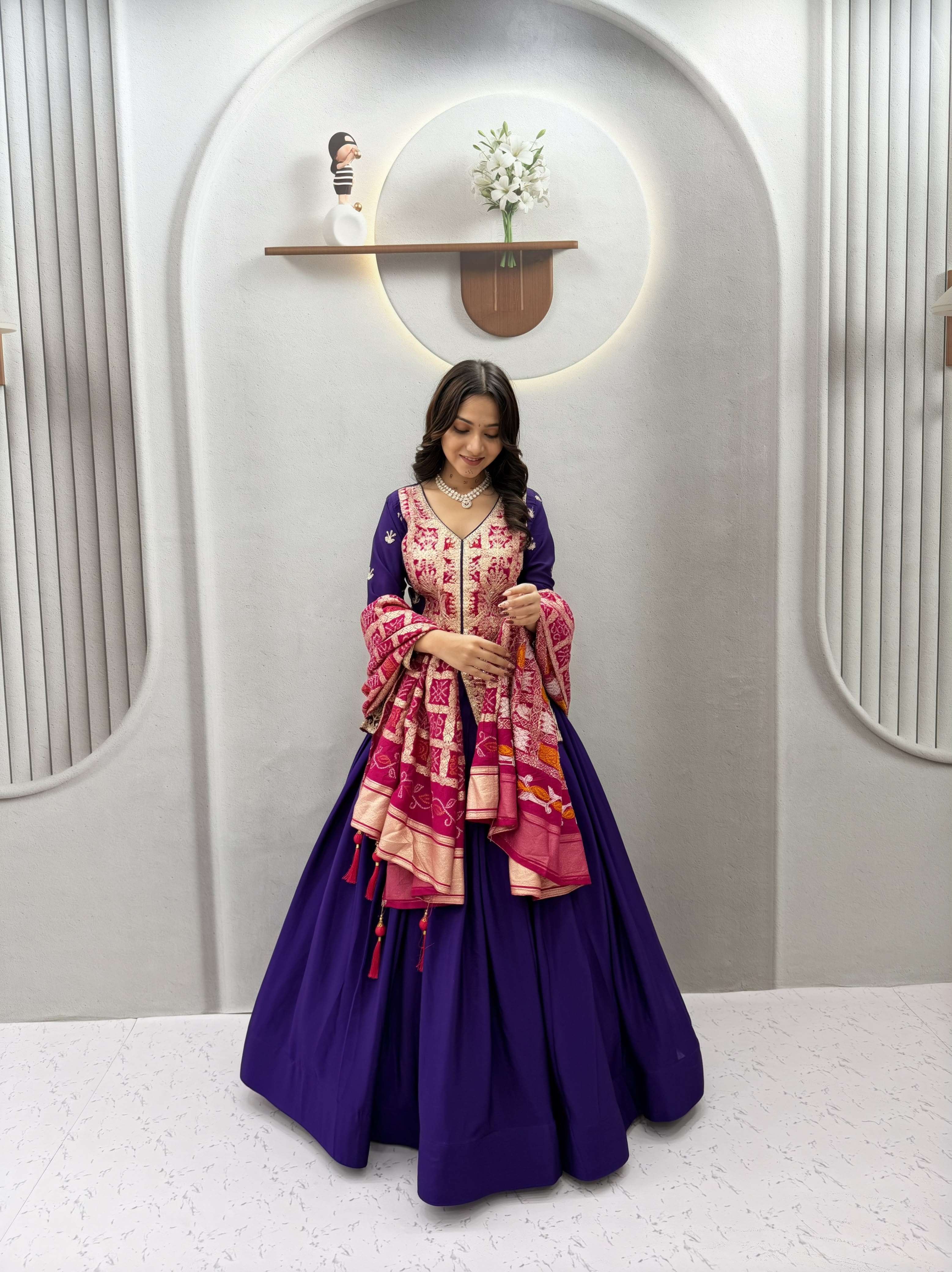 New Launching Festival badanhi print on Pure chinon silk fabric Lehenga Choli wholesale in surat 190