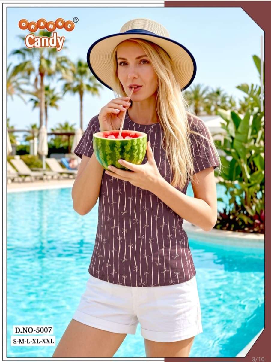 ORANGE CANDY 5007 PRINTED TEES SHORT TOP FOR WOMEN WESTERN DAILY WEAR EXPORT