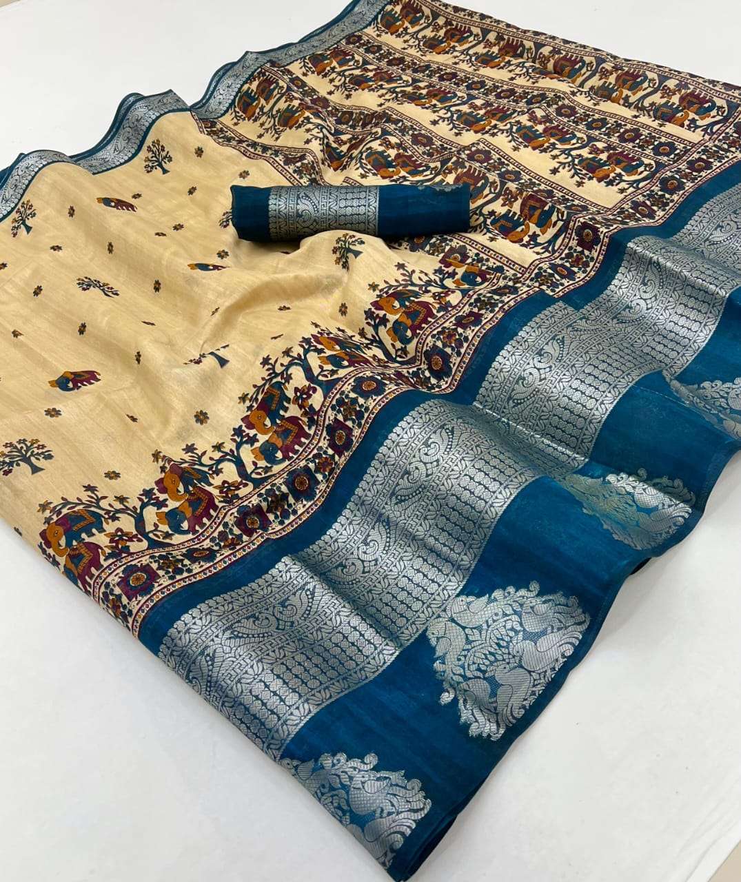 P V 01 TUSSAR PV COTTON FANCY FABRIC PRINTED ON SAREE WHOLESALE IN SURAT