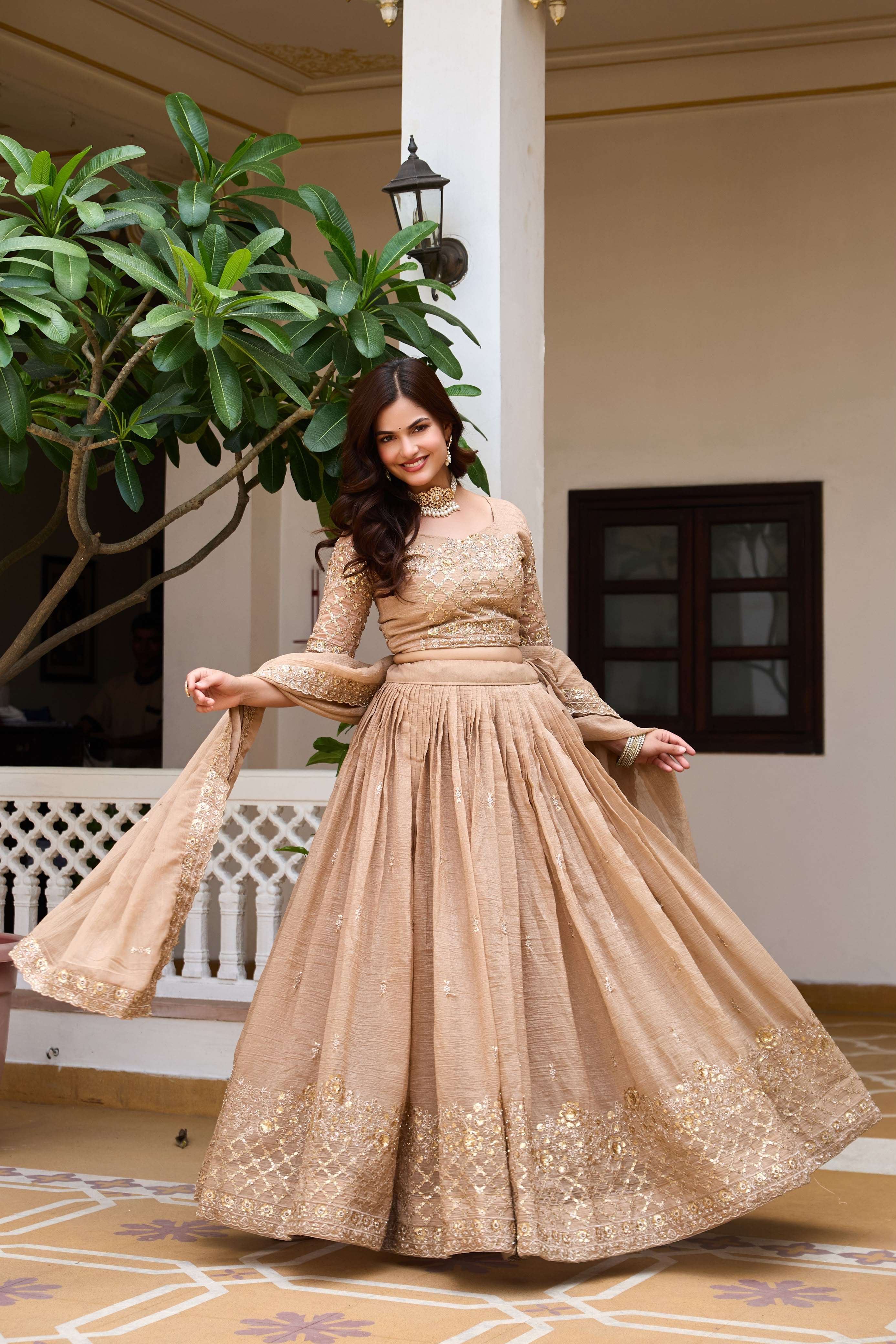PARTY AND WEDDING WEAR HEAVY AND PURE CRUNCHY FABRIC LEHENGA CHOLI WHOLESALE IN SURAT 180 