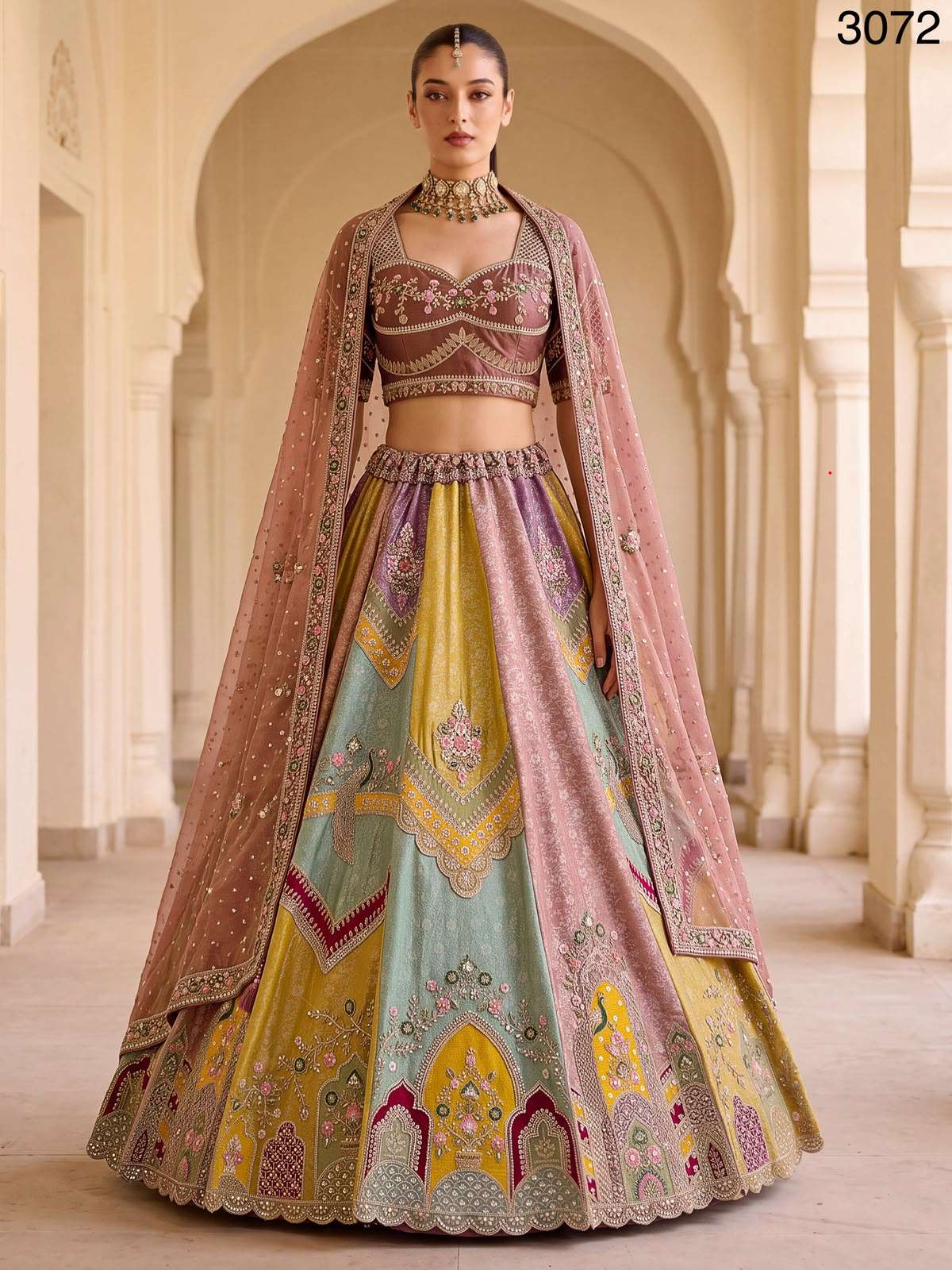Pastel Color Combine and Designer Banarasi Silk fancy fabric Partywear Lehenga Choli best rate 3072 