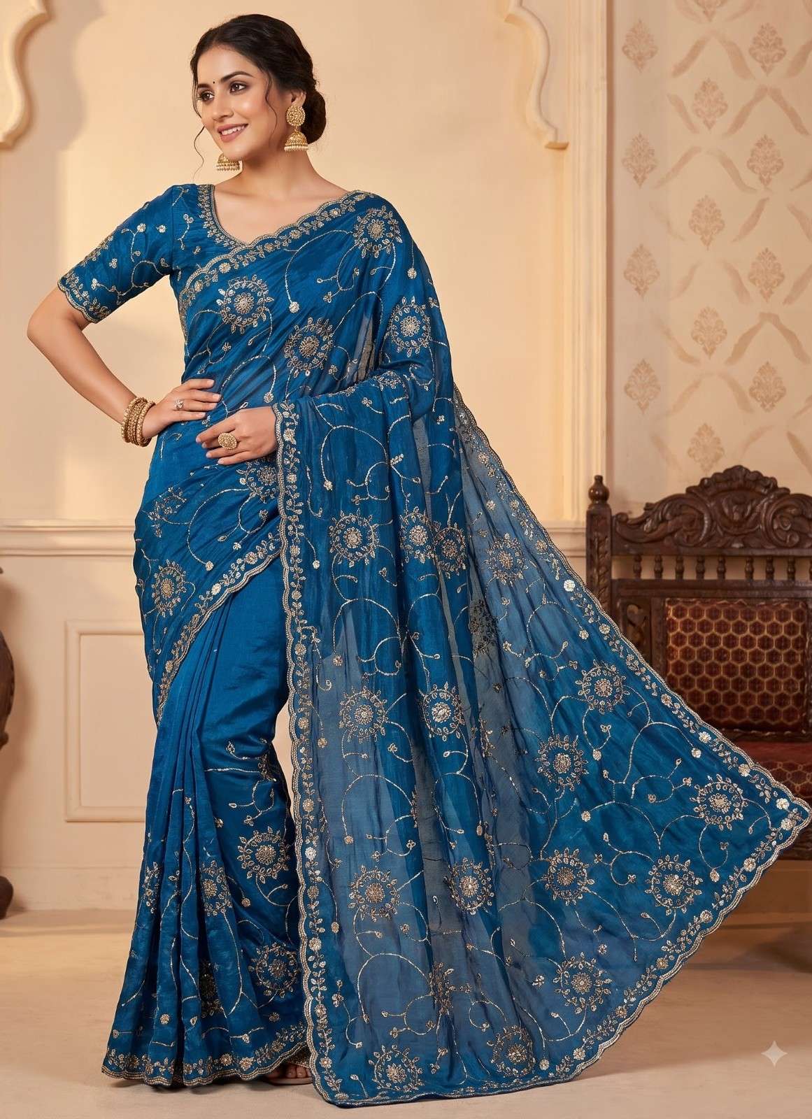 Pavitra Pure and designer Space Silk With Beautiful Gold Beeds and Bhungali Work on saree wholesale in surat 