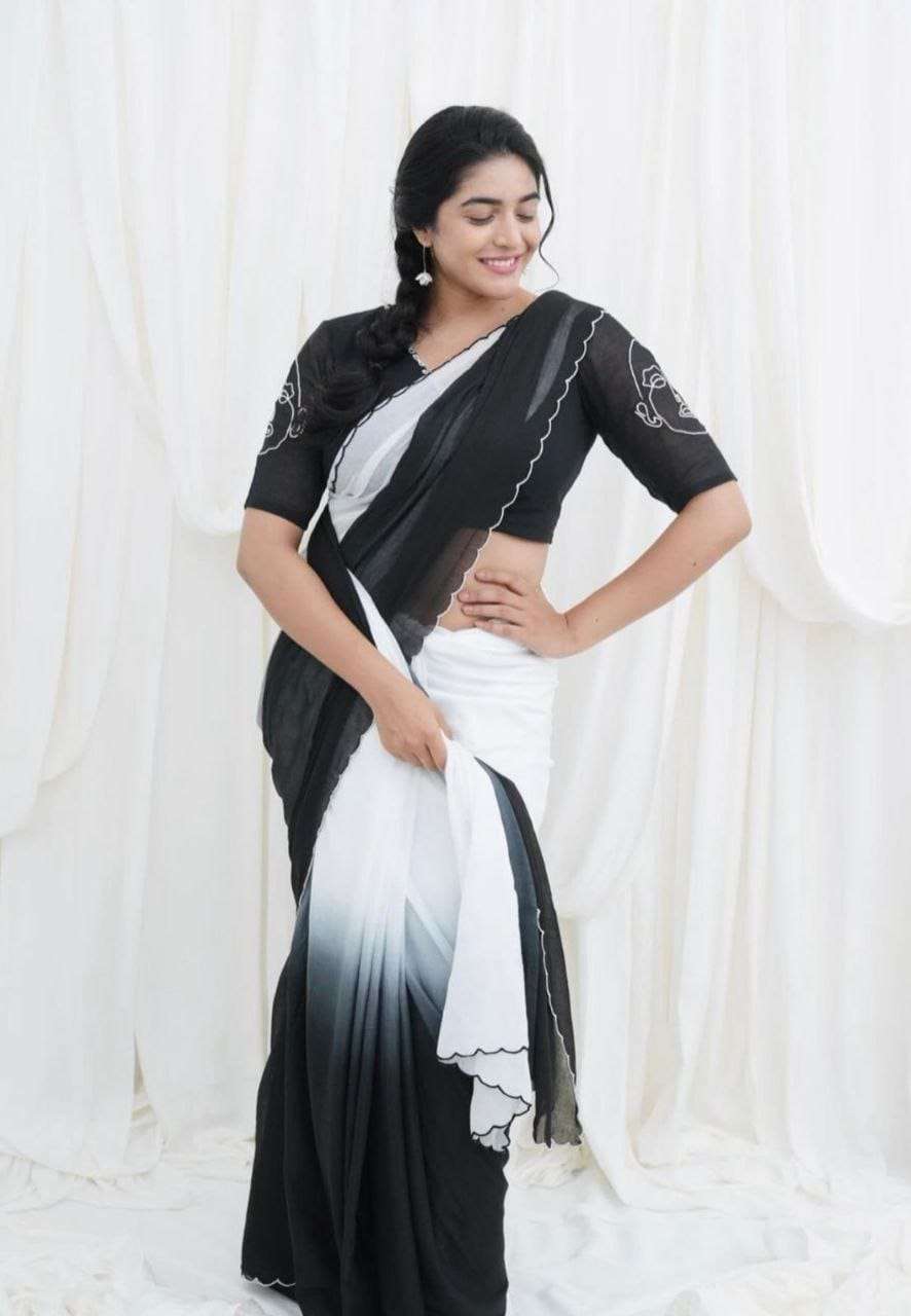 Plain and good Linen fabric with New Designer Digital Print on saree wholesale in surat MG597