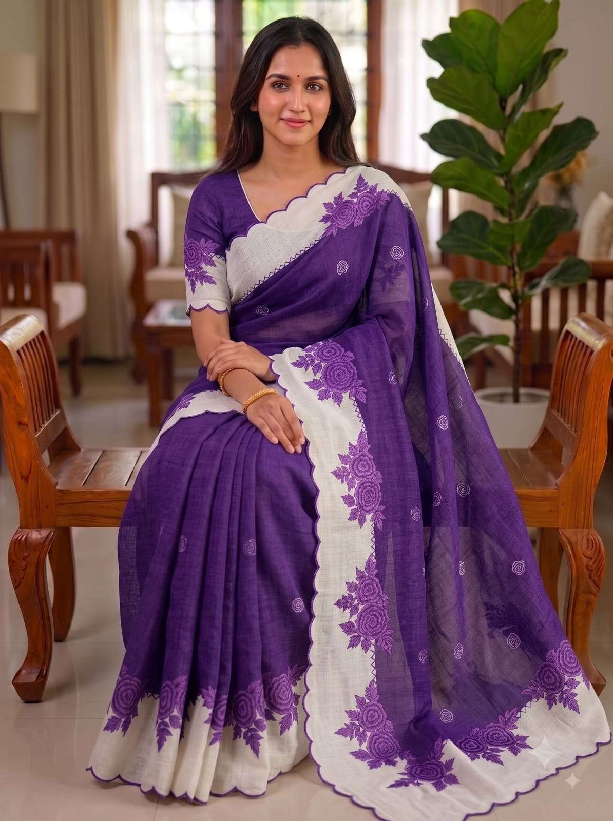  Plain linen fabric with beautiful Digital Print On saree wholesale in surat MG693 