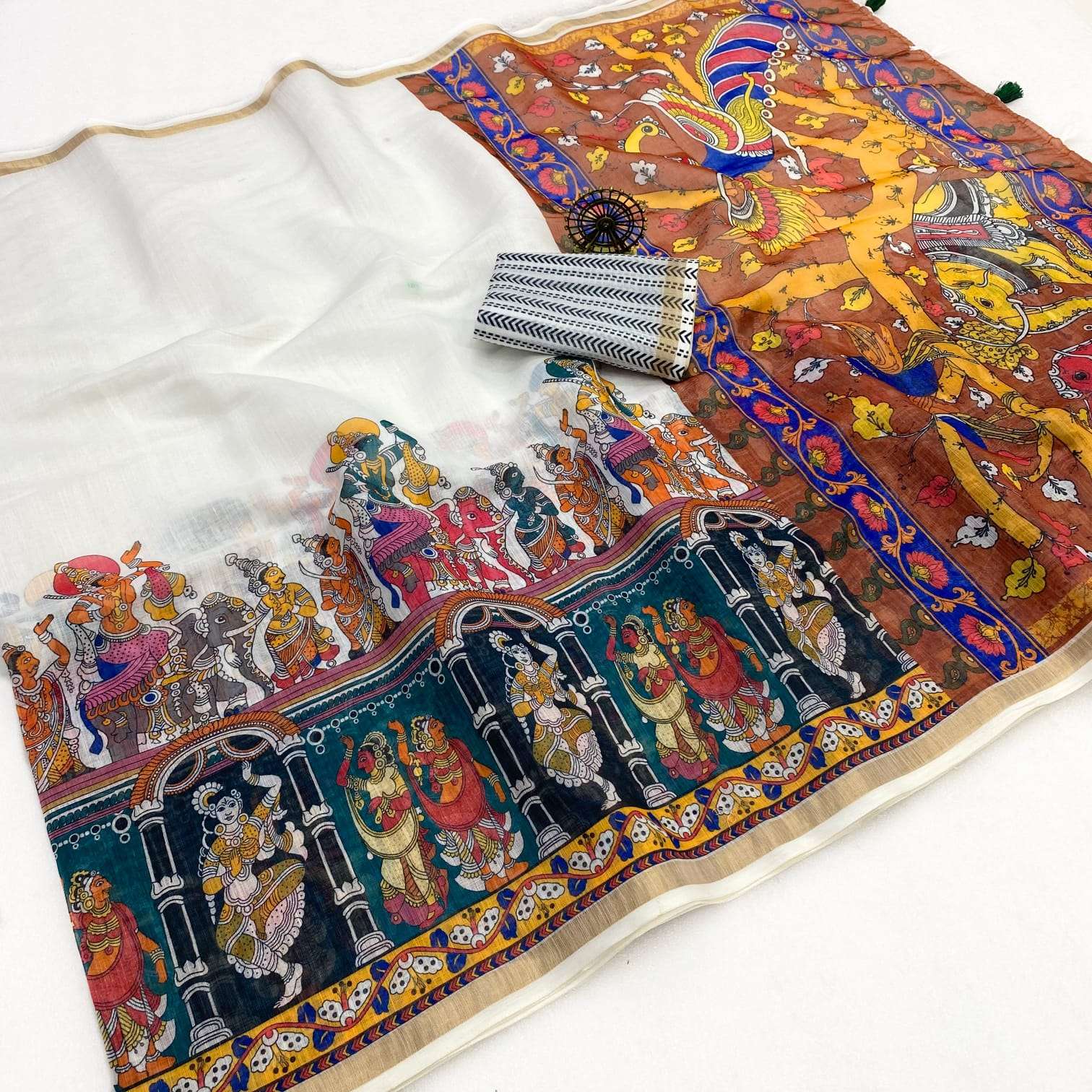 Pure and Soft Linen Cotton fabric with beautiful digital print on saree wholesale in surat tang