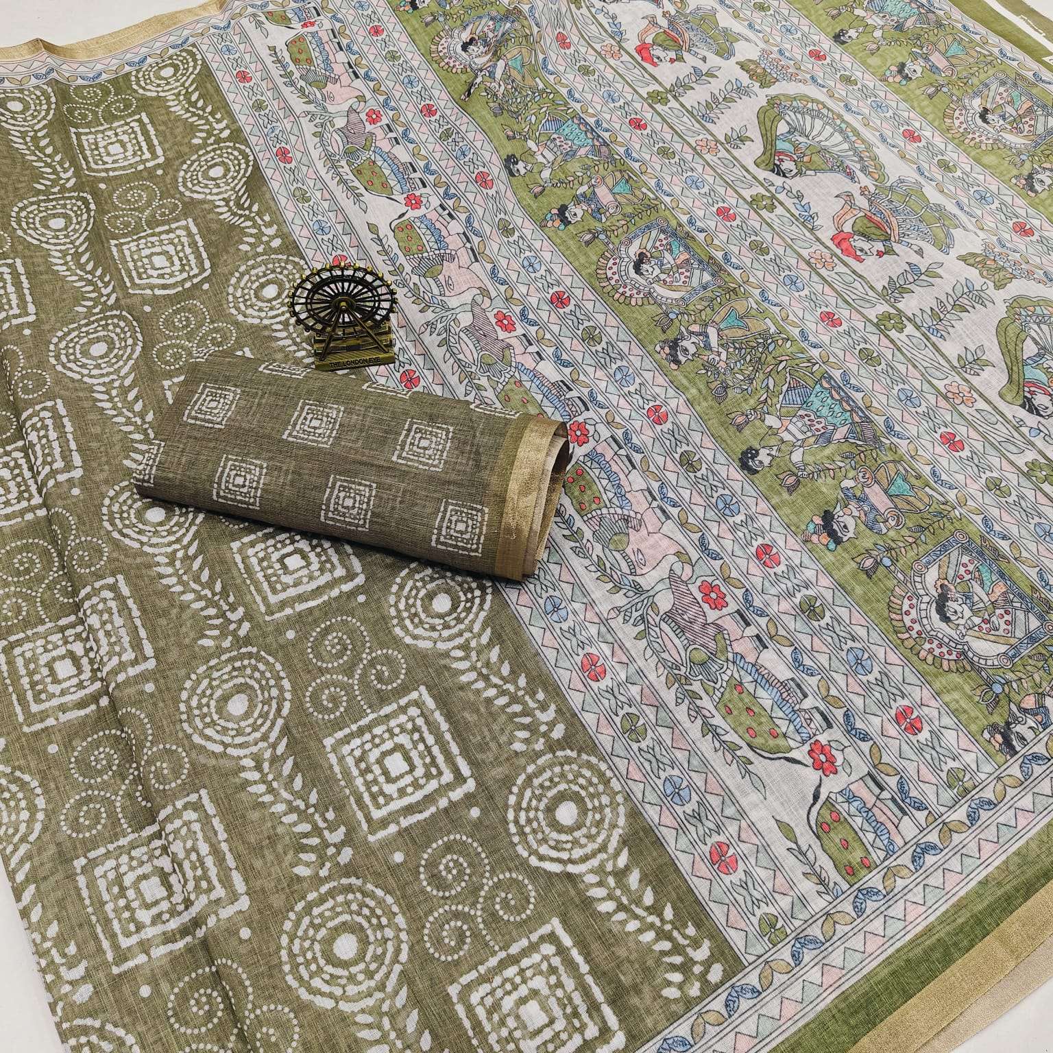 Pure and Soft Linen Cotton fabric with digital print on saree wholesale in surat dipali