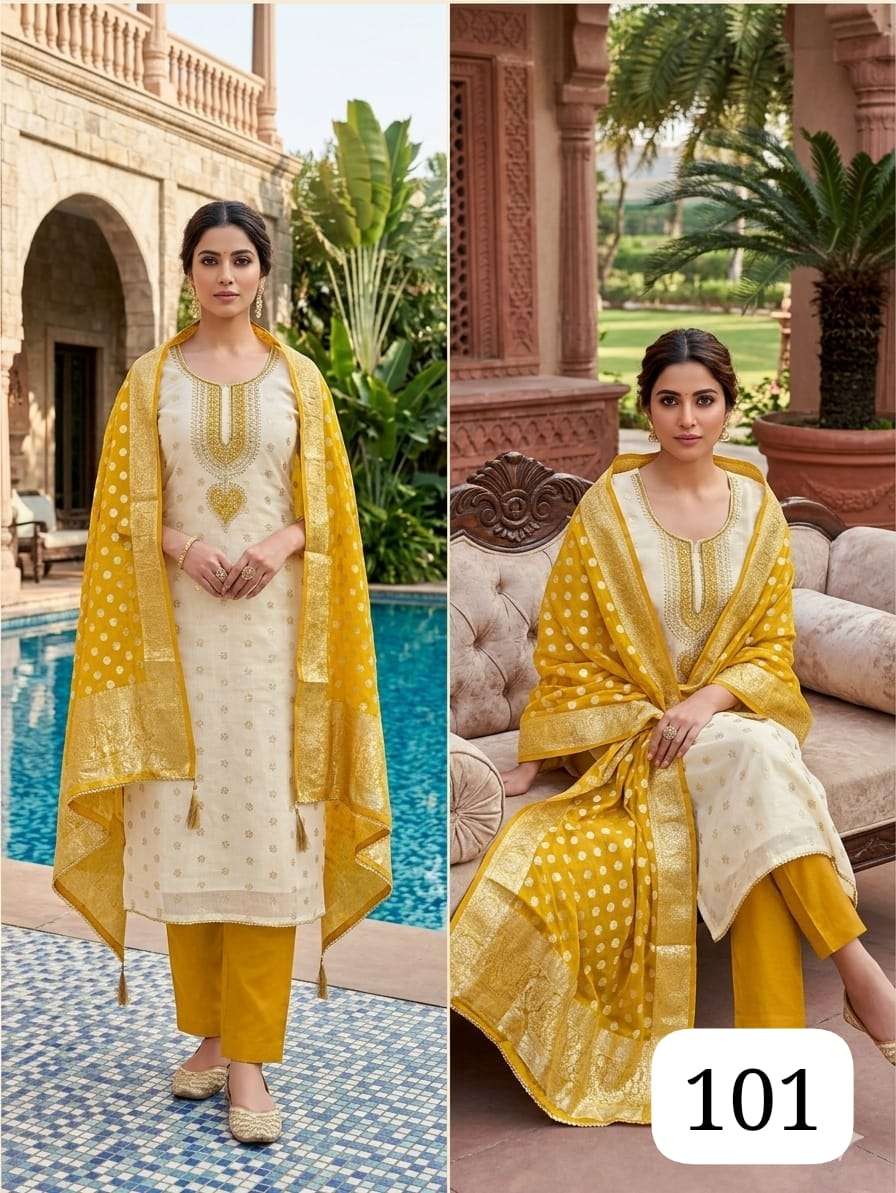 PURPLE CREATION RABIYA SIMMER JACQUARD PRINT SUIT FOR BOLLYWOOD STYLE RESELLER