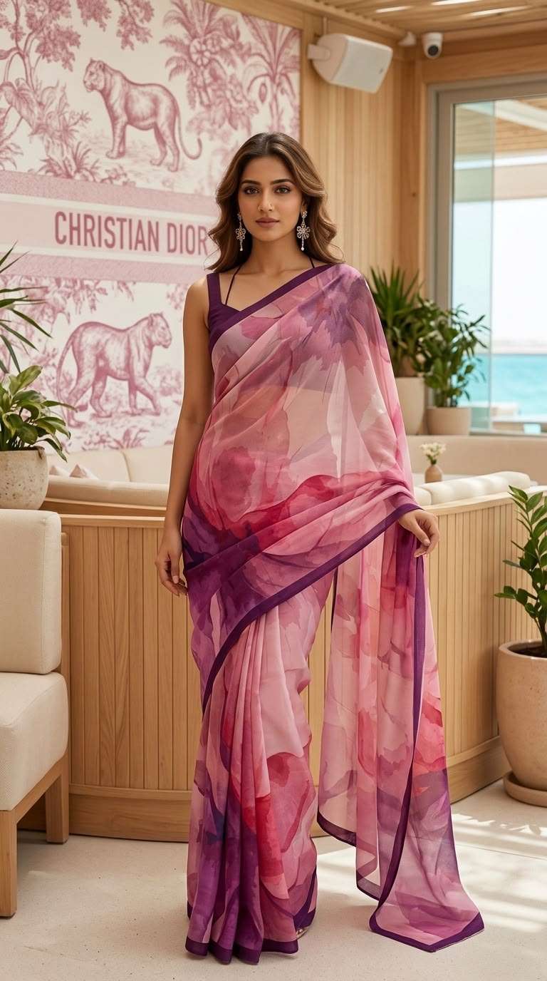 RajMata series Ruby Crepe super Soft italian crepe with fancy digital prints on saree wholesale in surat