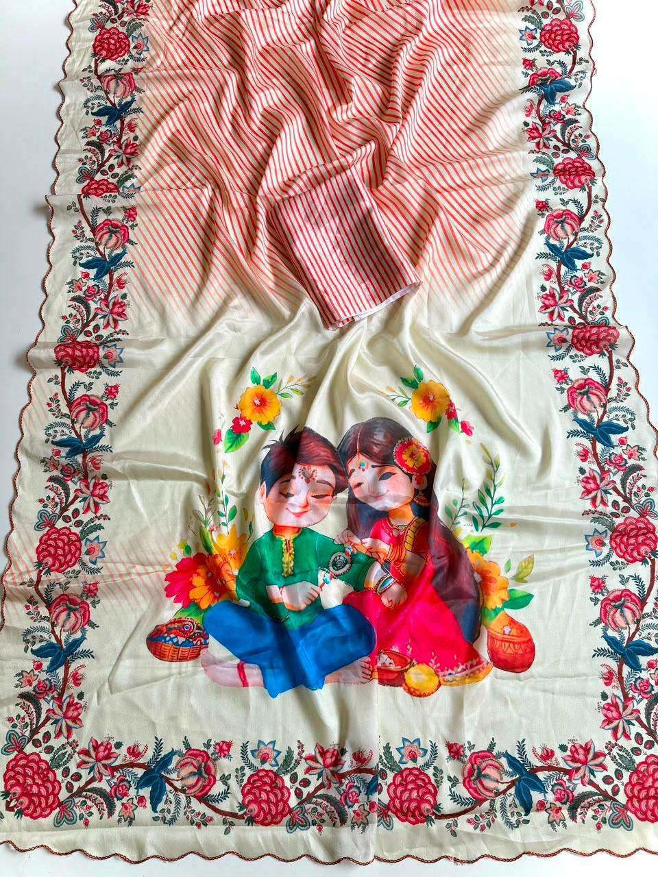Raksha bandhan Special Rakhi Soft and pure chinon Fabric With Beautiful Lahriya Print on saree wholesale in surat