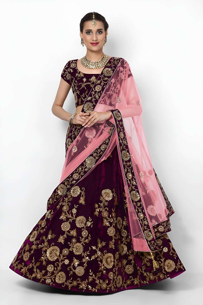 Regal Purple colour with Floral Embroidered Velvet fancy fabric lehenga choli reseller in surat 7012 Purple