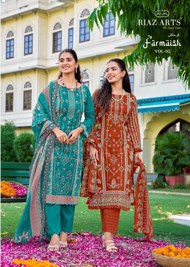 RIAZ ARTS FARMAISH VOL 2 LAWN COTTON WITH EMBROIDERY WORK SUIT LADIES RESELLER