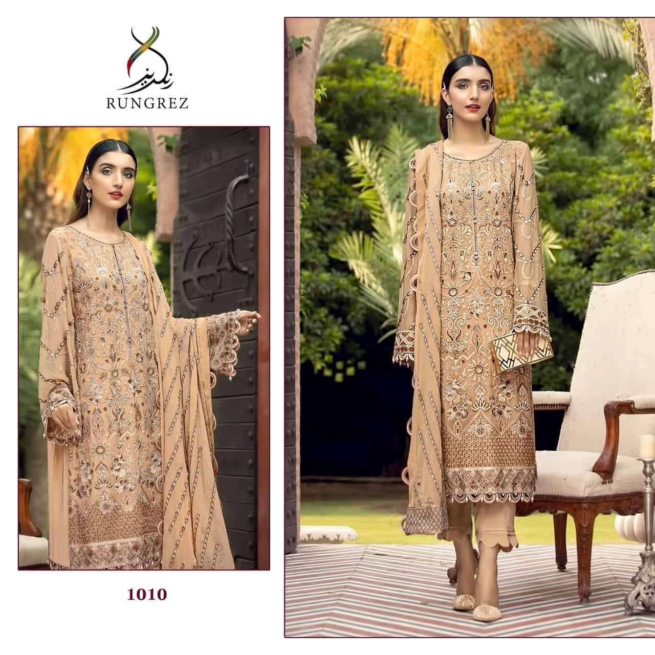 RUNGREZ 1010 PAKISTANI OUTFIT GEORGETTE CREAM COLOUR PAKISTA...