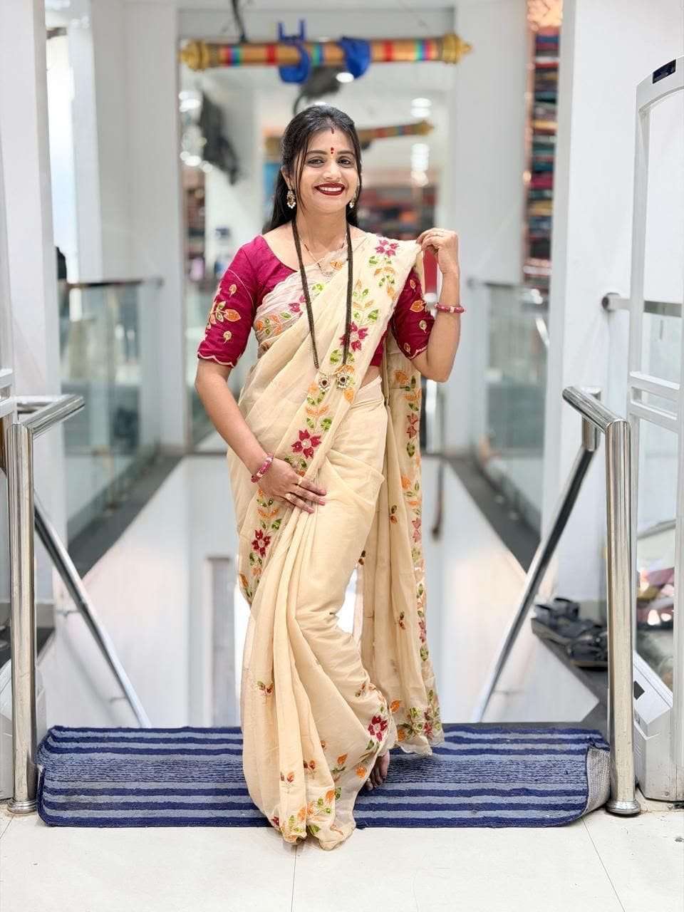  SAFFRON SHINNING GEORGETTE FANCY FABRIC WITH BEAUTIFUL EMBROIDARY WORK ON SAREE BEST RATE 