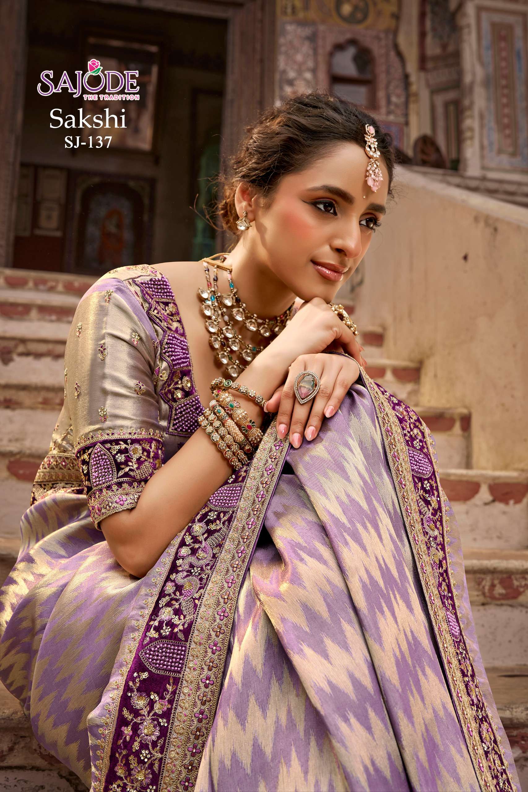 Sajode The Tradition Sakshi Fancy Based Viscose Kanchipuram fancy fabric wedding wear Saree wholesale in surat