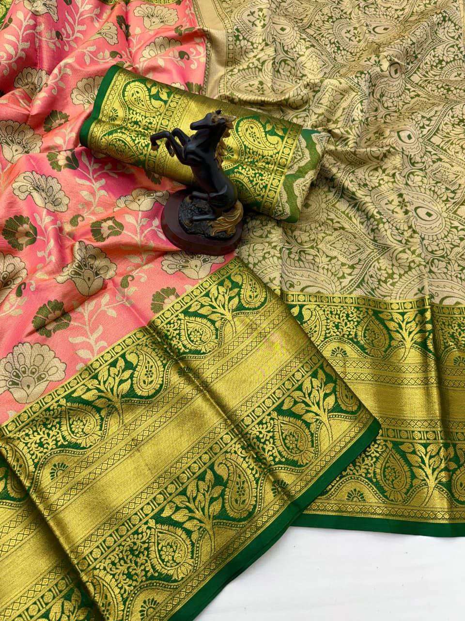  Sale Beautiful and Kanjivaram Semi silk with unique Premium colours combination fancy fabric saree wholesale in surat 