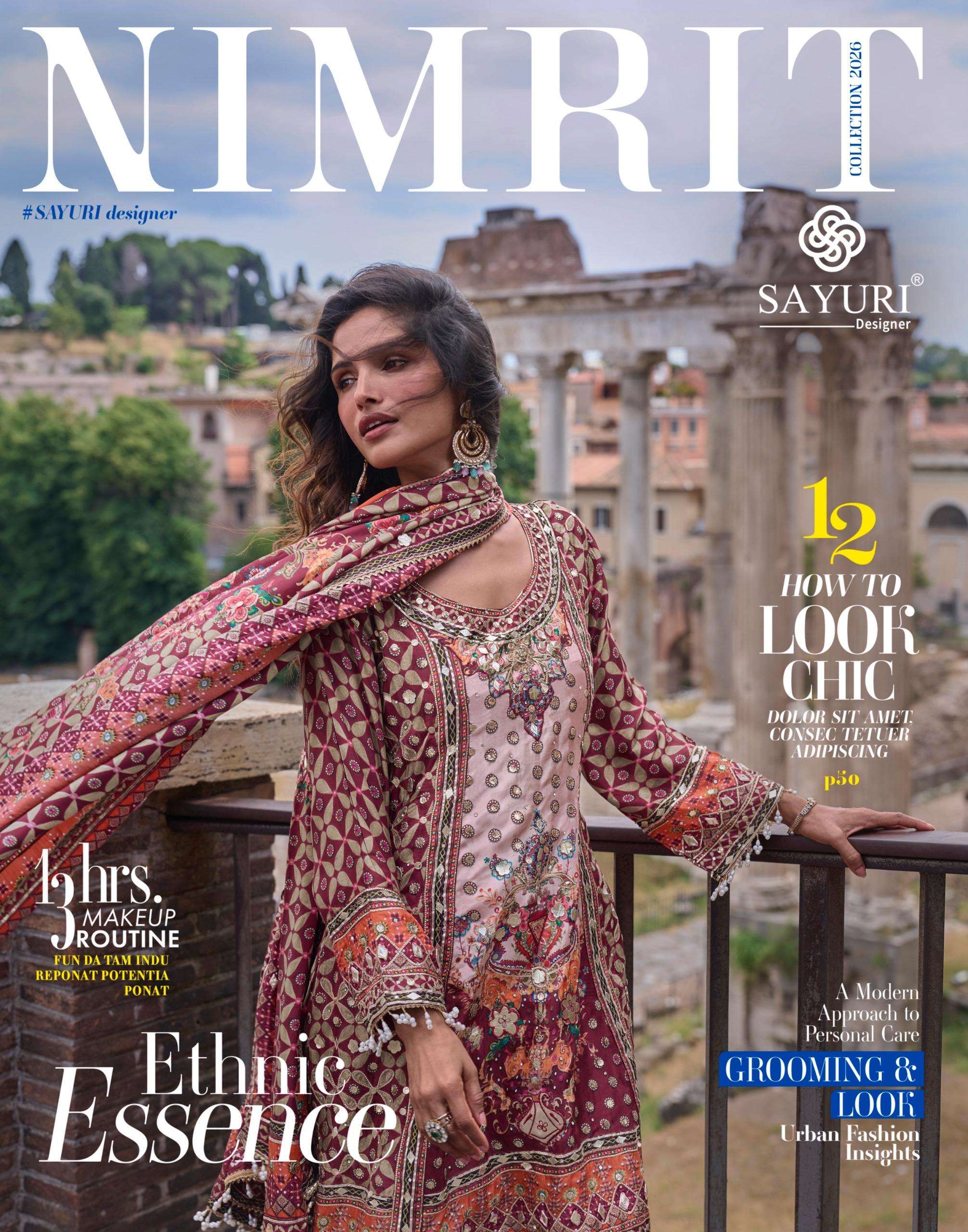 SAYURI DESIGNER NIMRIT LATEST TRENDY NATURAL CREP PRINTED TOP AND PLAZZO GOTA DUPATTA WHOLESALER