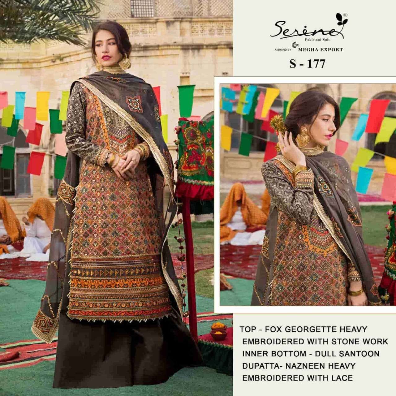 SERINE S 177 BRANDED GEORGETTE STONE WORK PAKISTANI OUTFIT CELEBRATION INDIAN WORLD
