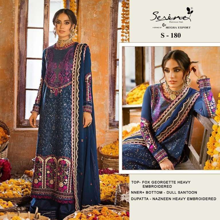 SERINE S 180 GEORGETTE HEAVY DAIMOND BLUE PAKISTANI SUIT WED...