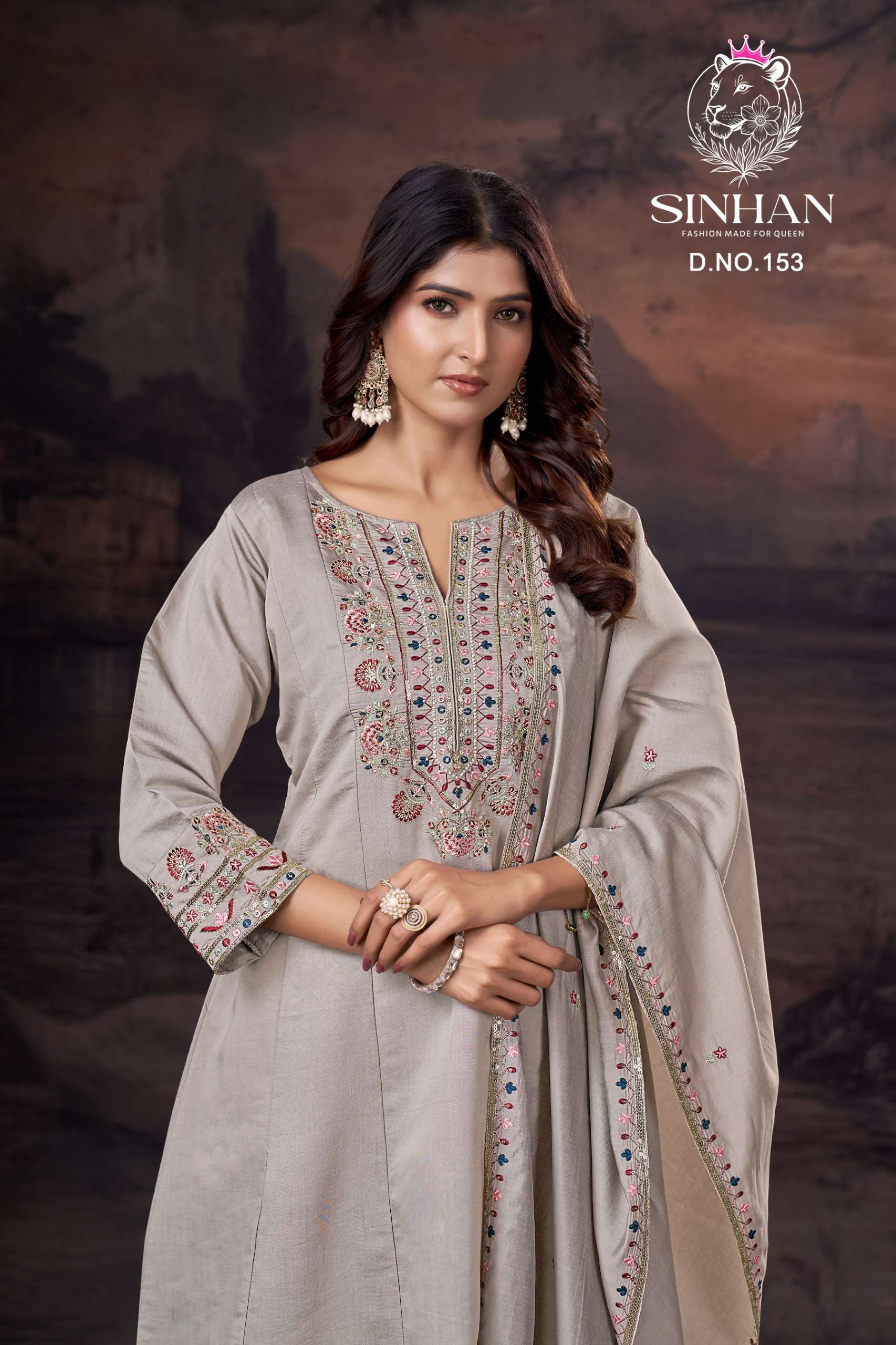 SINHAN 153 OXWORD SILK GRAY DESIGNER ANARKALI SUIT FOR DESI CLOTHING MARKET