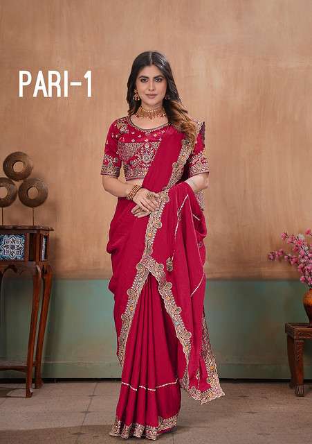  SLSR PARI 1 SOFT FANCY SATIN CLASSIC FABRIC WITH EMBROIDERY WORK ON SAREE WHOLESALE IN SURAT 