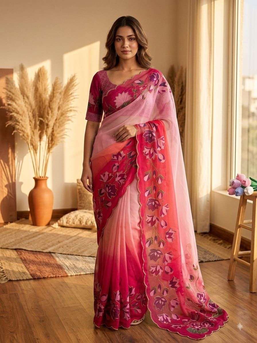 Soft and pure Georgette fabric with beautiful handmade work on sarees Wholesale in surat VK4536 