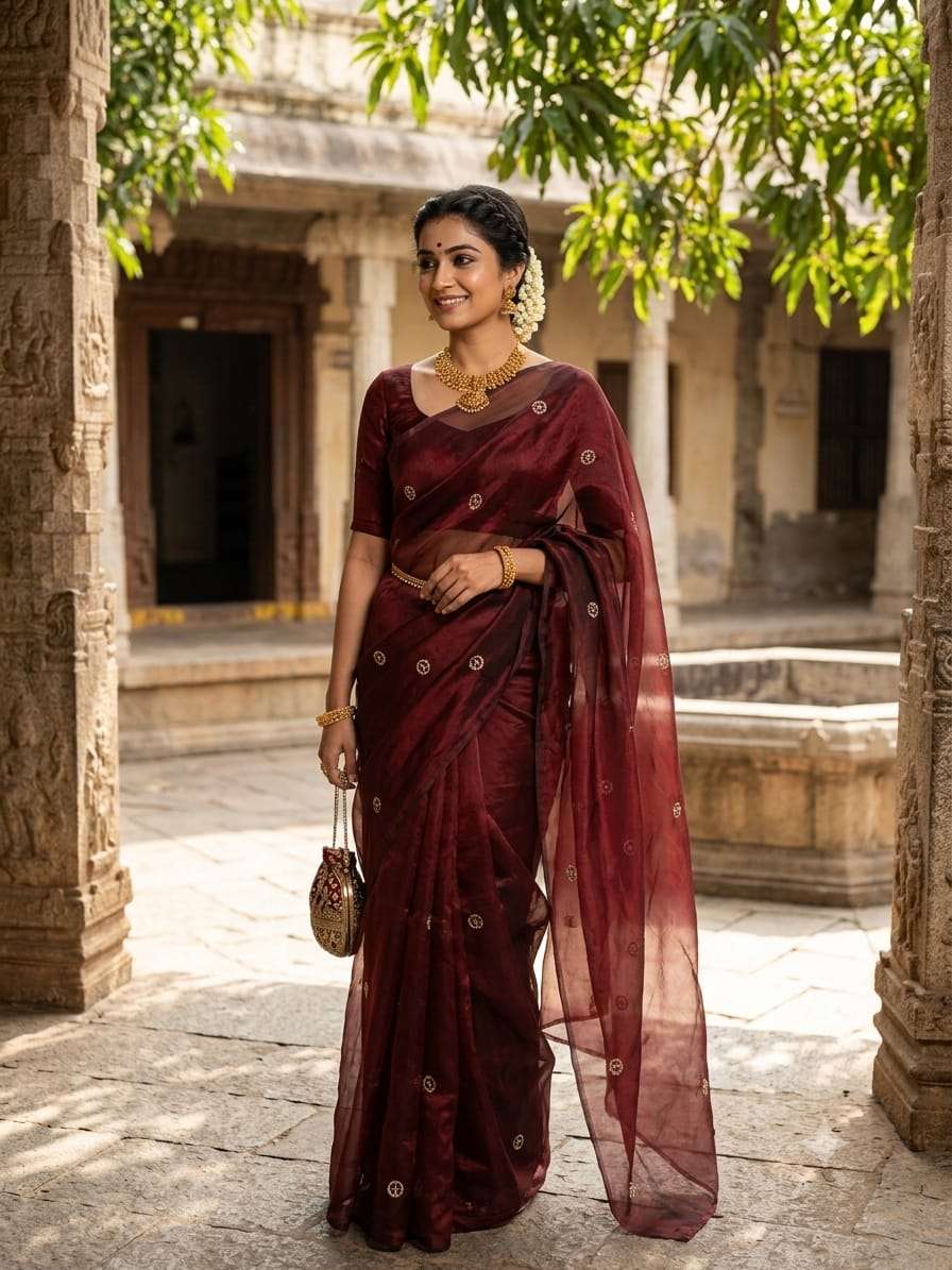 SPACE SATIN FABRIC COFFEE COLOUR SAREE WHOLESALE IN SURAT COFFEE