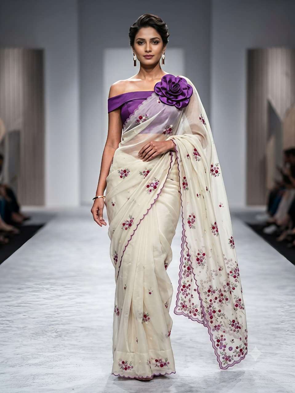  STAR EMBROIDERY STAR GEORGETTE FANCY FABRIC WITH BEAUTIFUL MULTICOLOUR FLOWER PRINT ON SAREE WHOLESALE IN SURAT