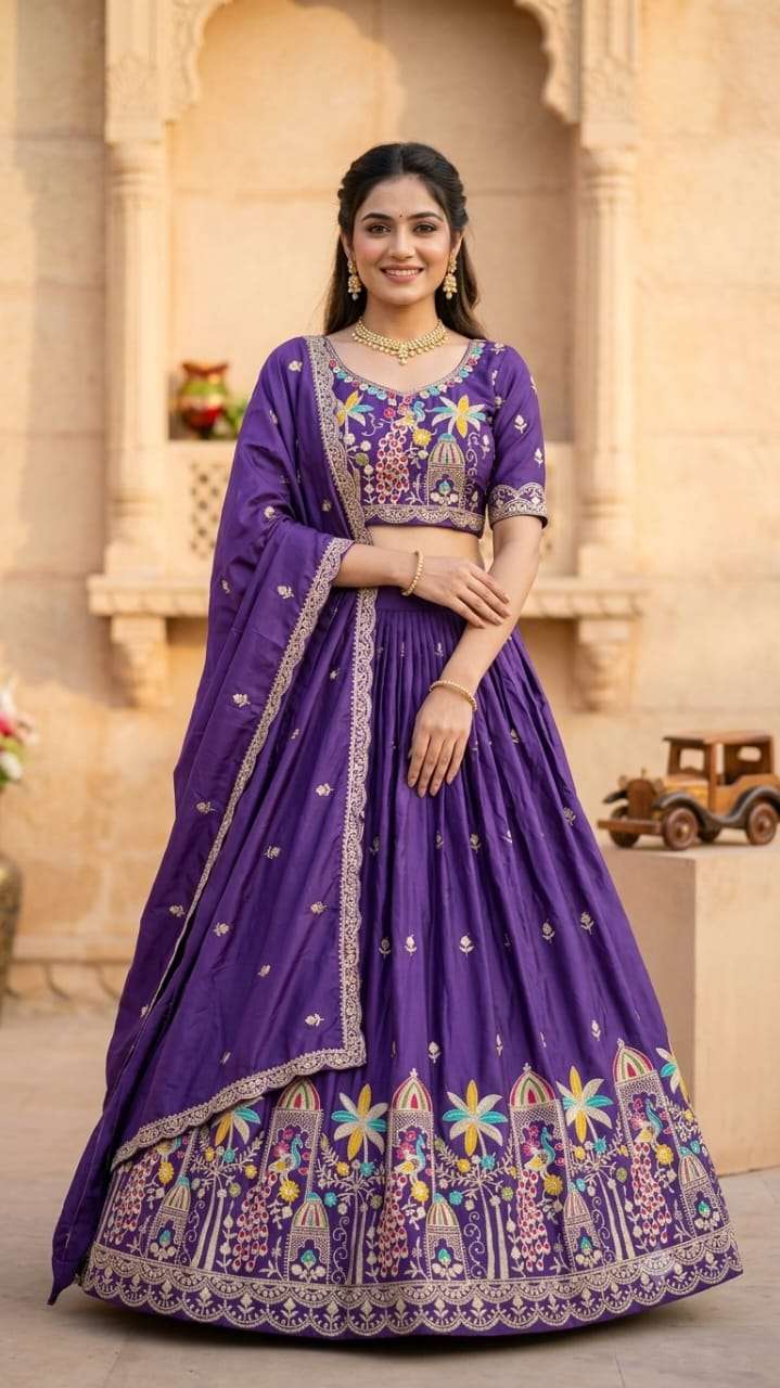 Super soft and pure creap silk fancy fabric wedding wear lehenga choli wholesale in surat who