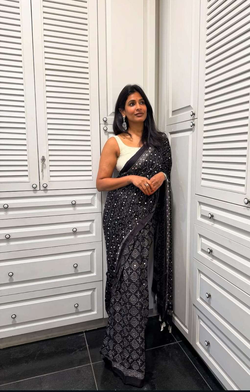 Super soft gaji silk fancy fabric white and black colour saree wholesale in surat bloom