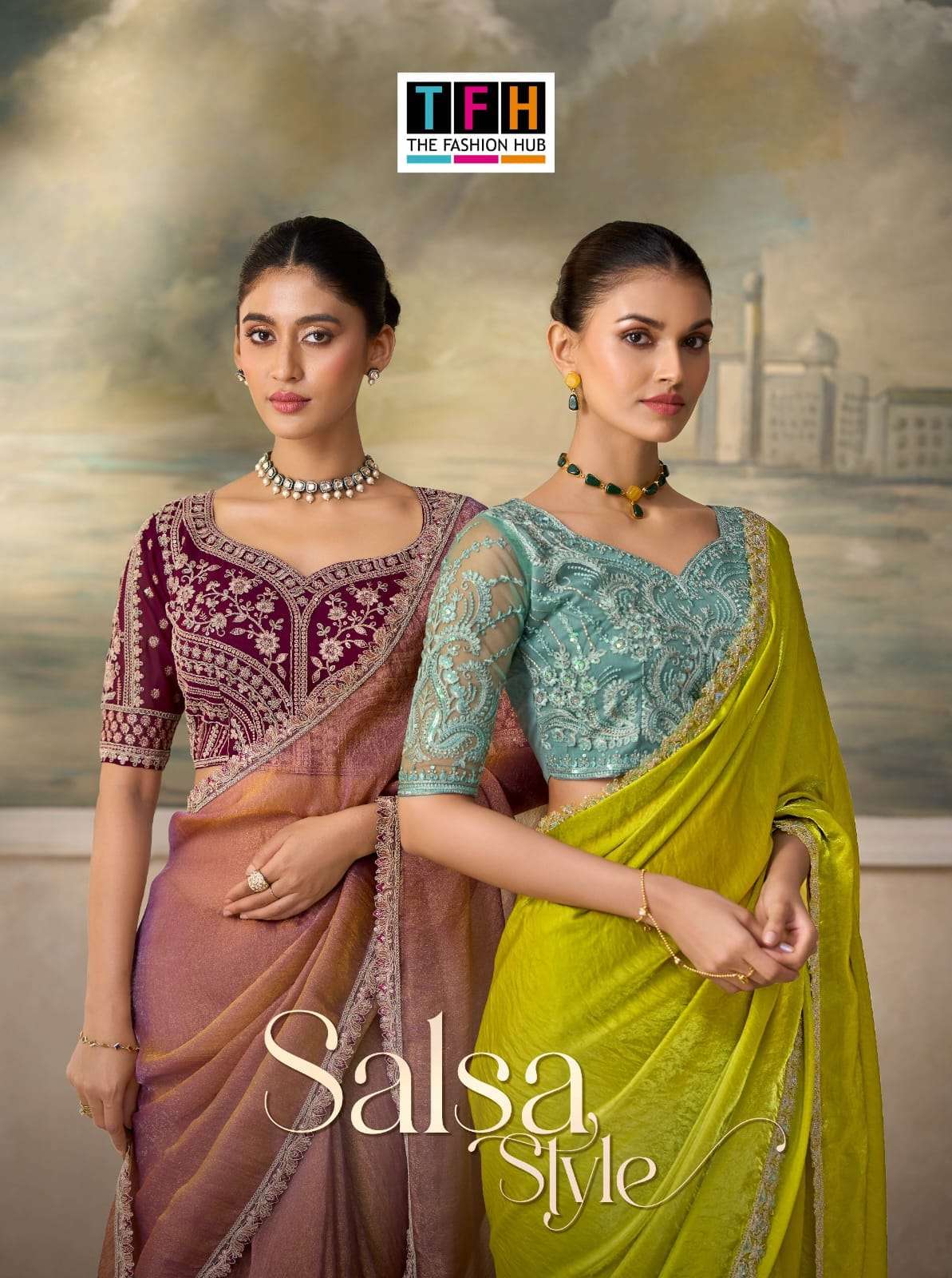Tfh Salsa Style 6 8200 Series 8201 TO 8218 beautiful tussar fancy fabric saree wholesale in surat