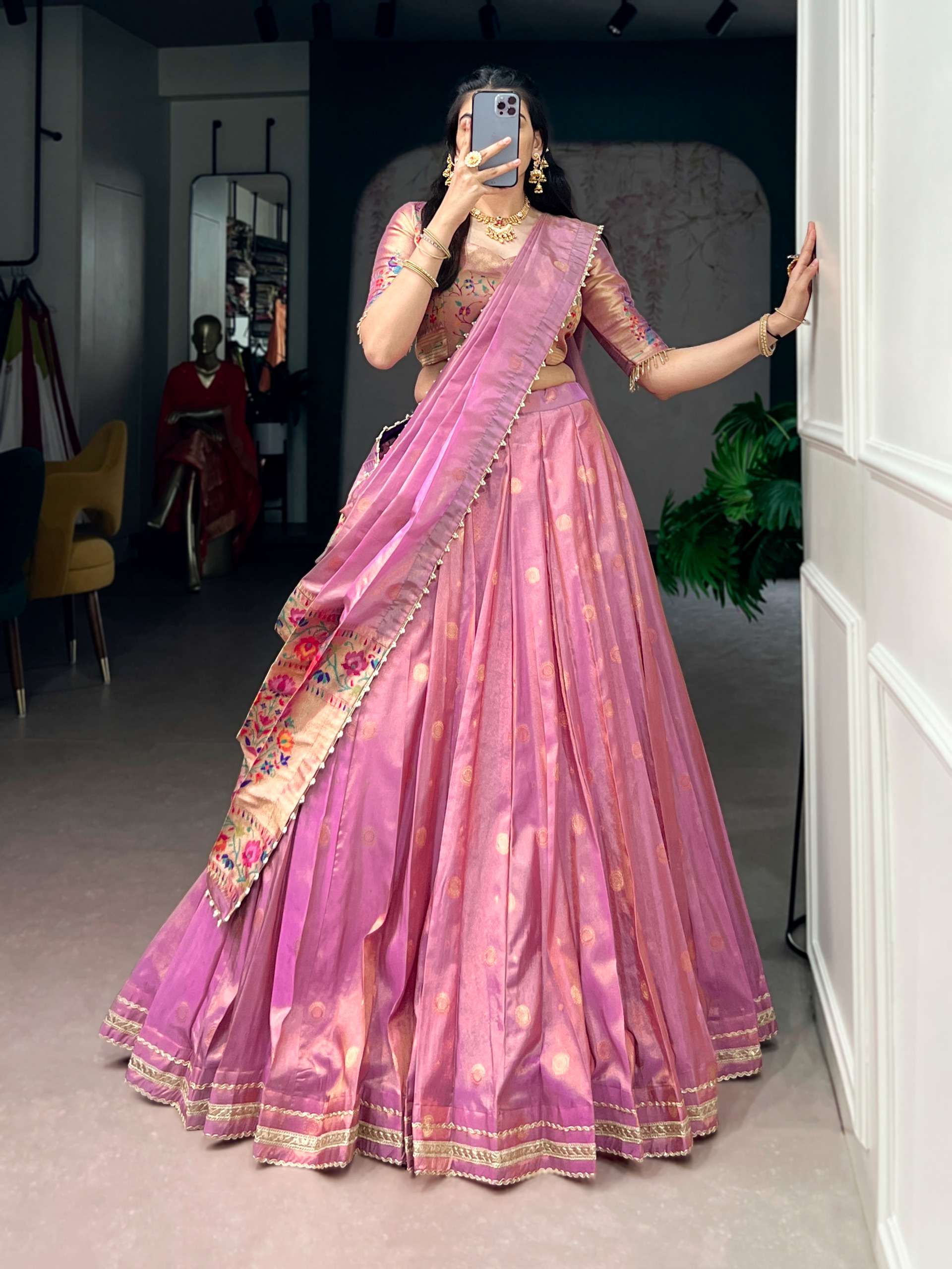 The beauty of beautiful Paithani Shimmer fancy fabric lehenga choli wholesale in surat 2021