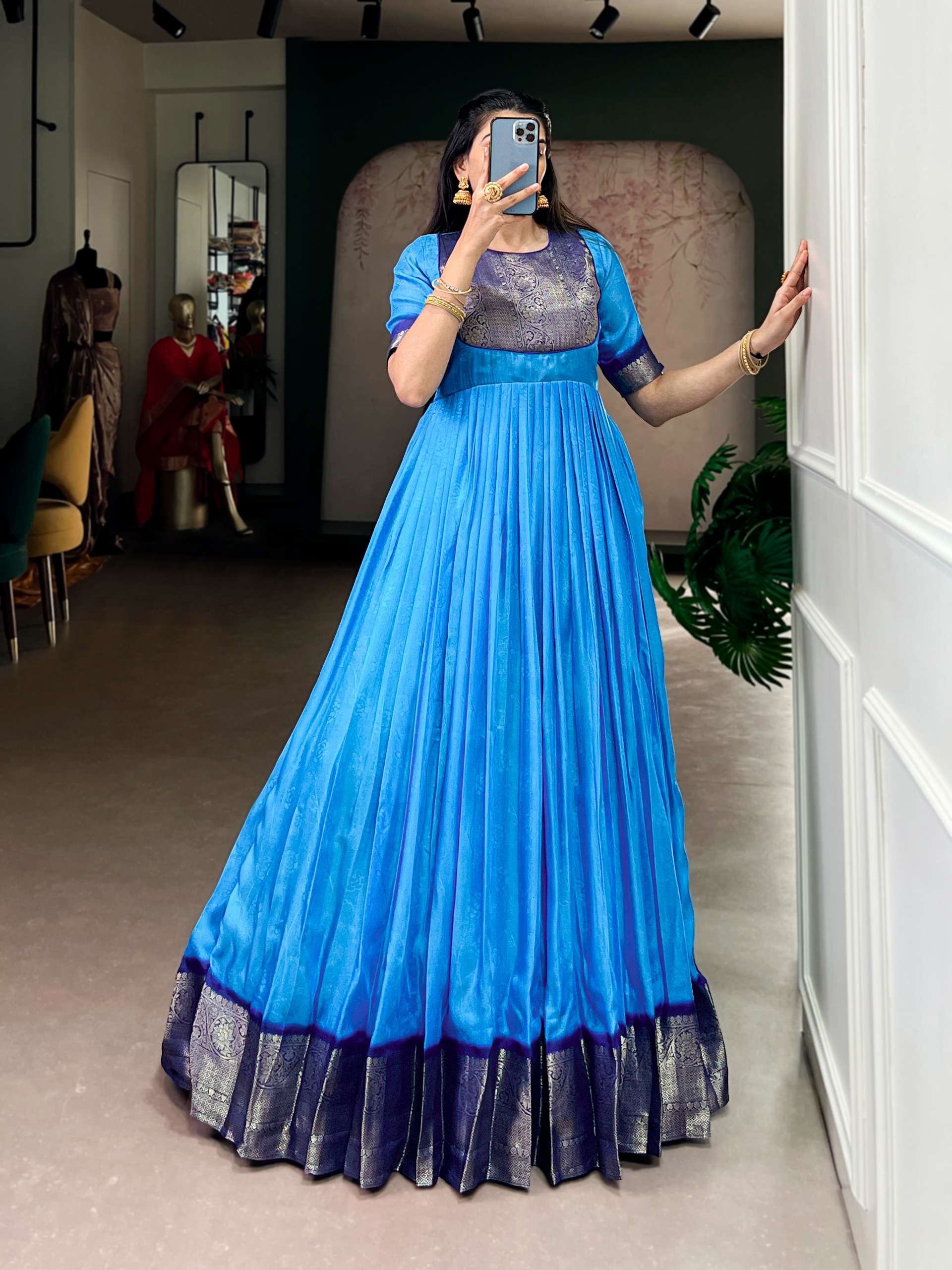 The smooth marshmello fabric and classic sky blue colour long grown supplier in surat 1136