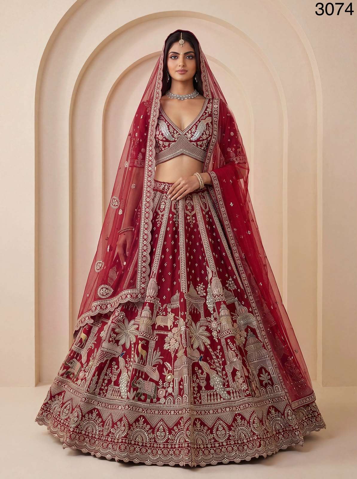 The Vrindavan Sanctuary Deep Maroon colour  Premium Silk fabric Lehenga choli supplier in surat 3074