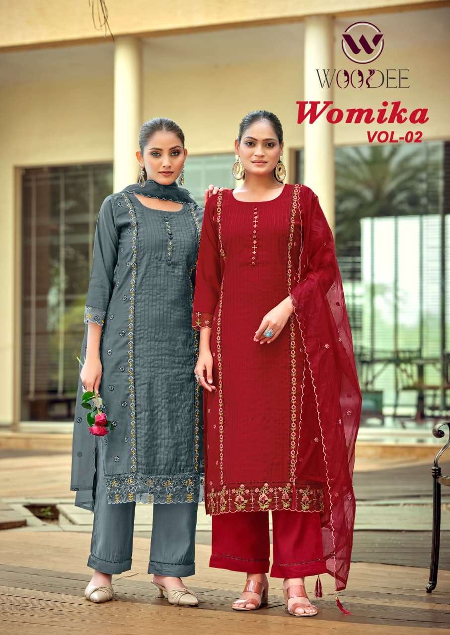 WOODEE WOMIKA VOL 2 VISCOSE SILK STRAIGHT CUT TOP BOTTOM DUPATTA READYMADE OUT OF INDIA