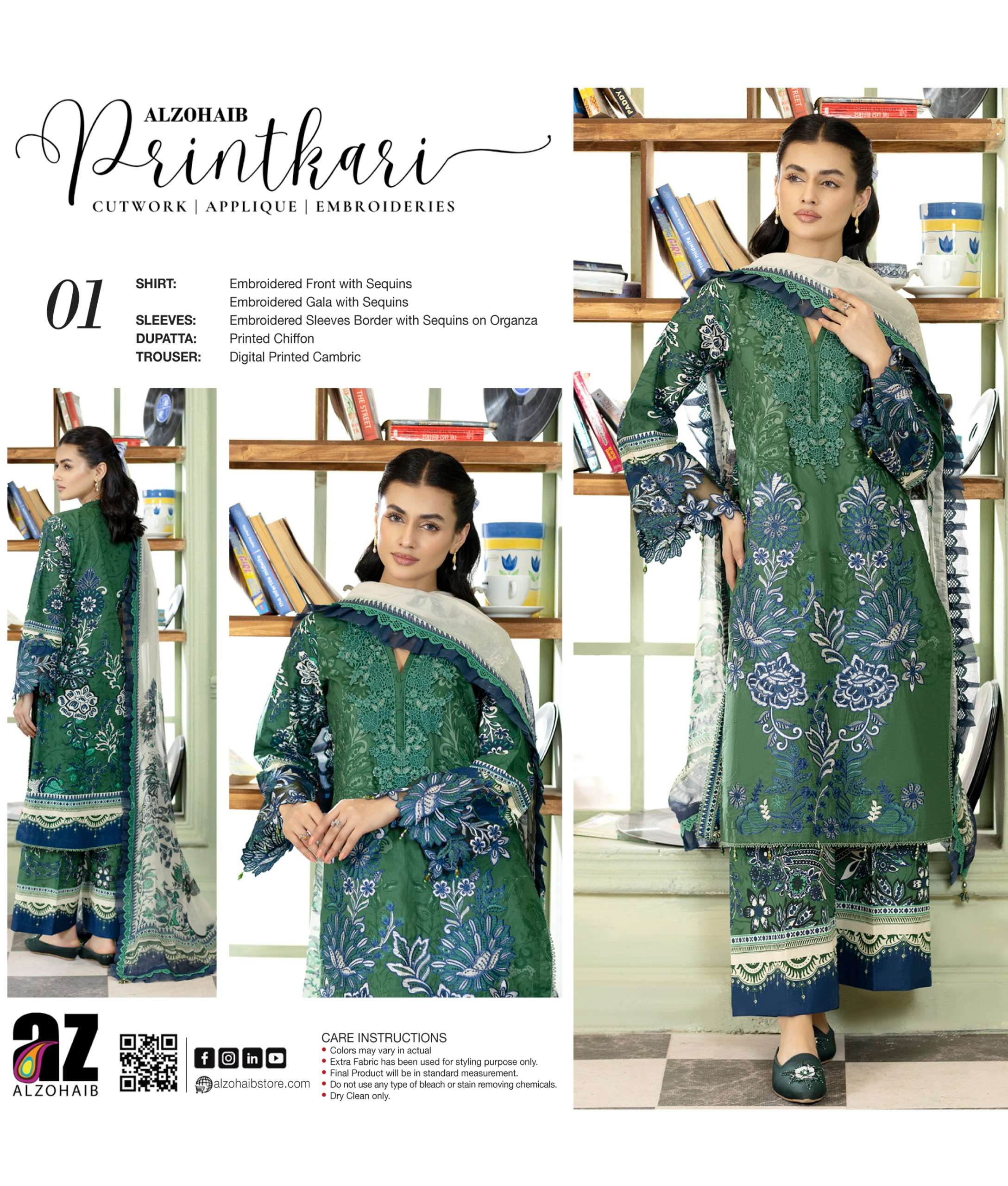 ZOHAIB TEXTILES SUNSHINE PRINTKARI EDITION EMBROIDERED SHIRT TYPE PAKISTANI SUIT EXPORTER