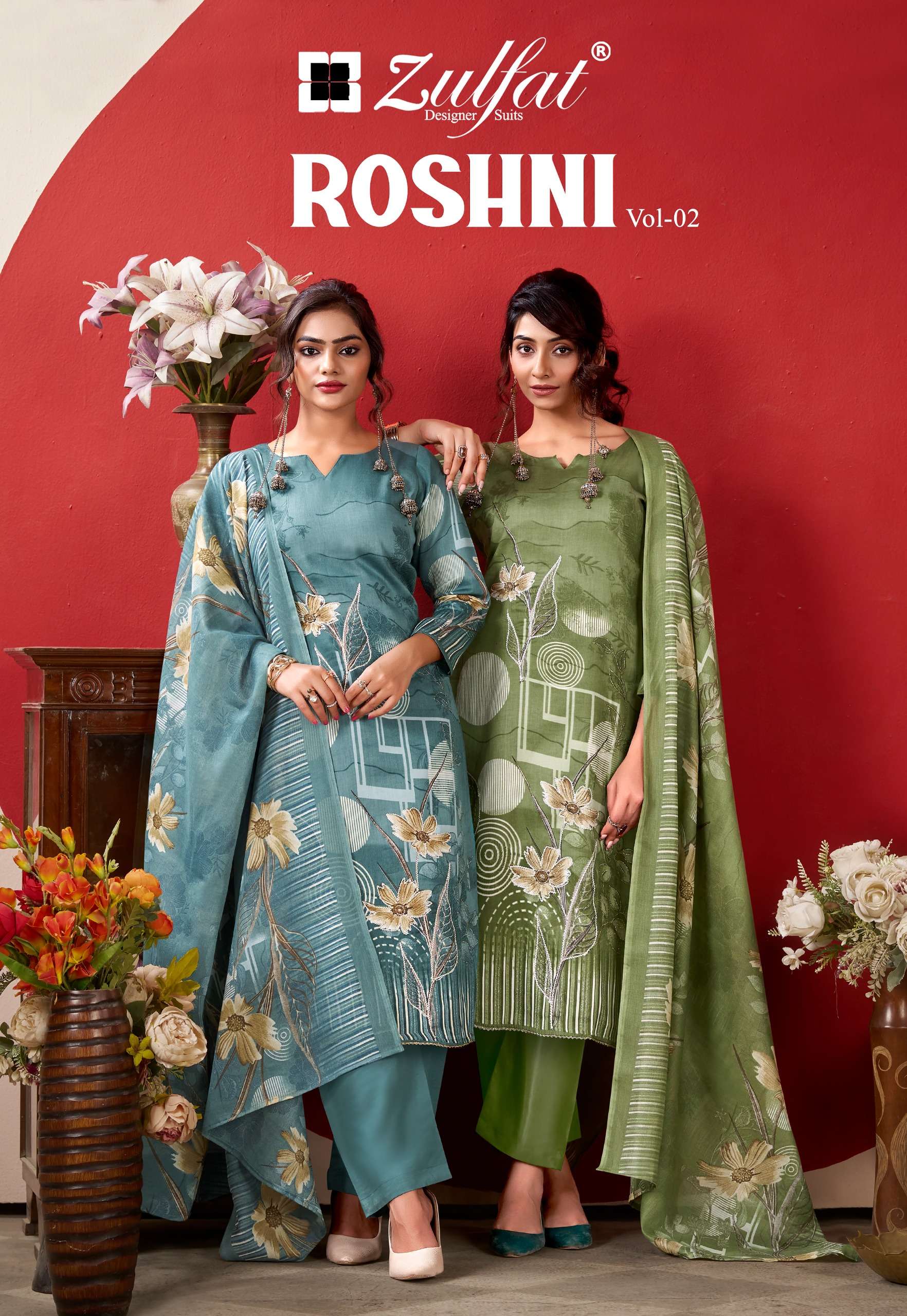 ZULFAT DESIGNER SUITS ROSHNI VOL 2 JAAM COTTON EXCLUSIVE DESIGNER SALWAR SUIT EXPORT